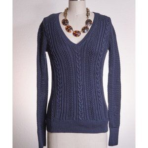 BANANA REPUBLIC: Navy Cable Knit V-Neck Sweater
